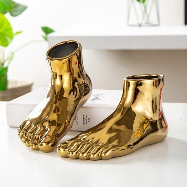 Maia Pair of 2 Foot-Shaped Planters Golden (a pair)