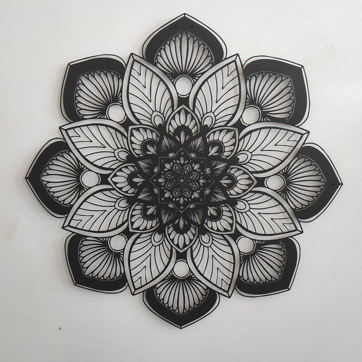 Mandala Flower Metal Wall Art Black