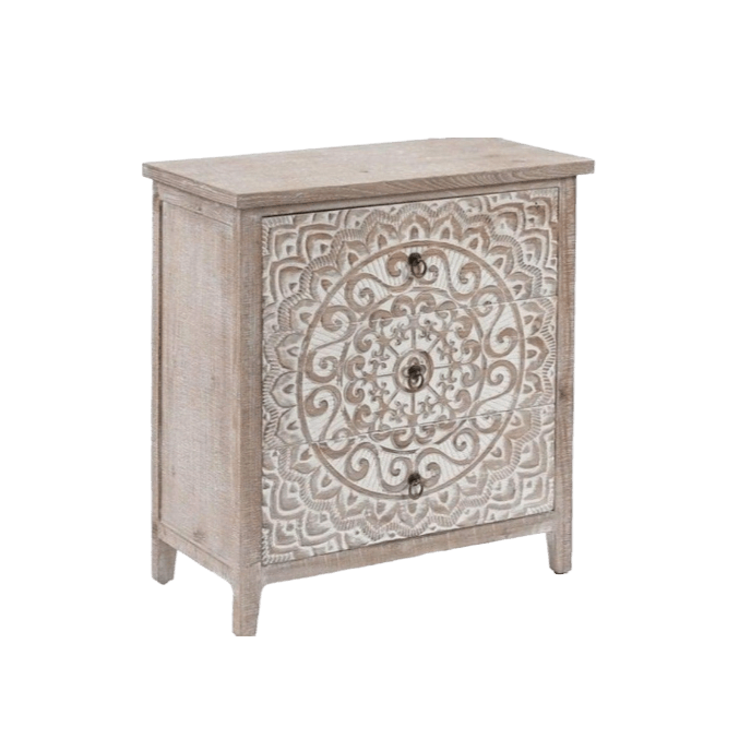 Mandala Hand Carved Cabinet Night Stand - MAIA HOMES
