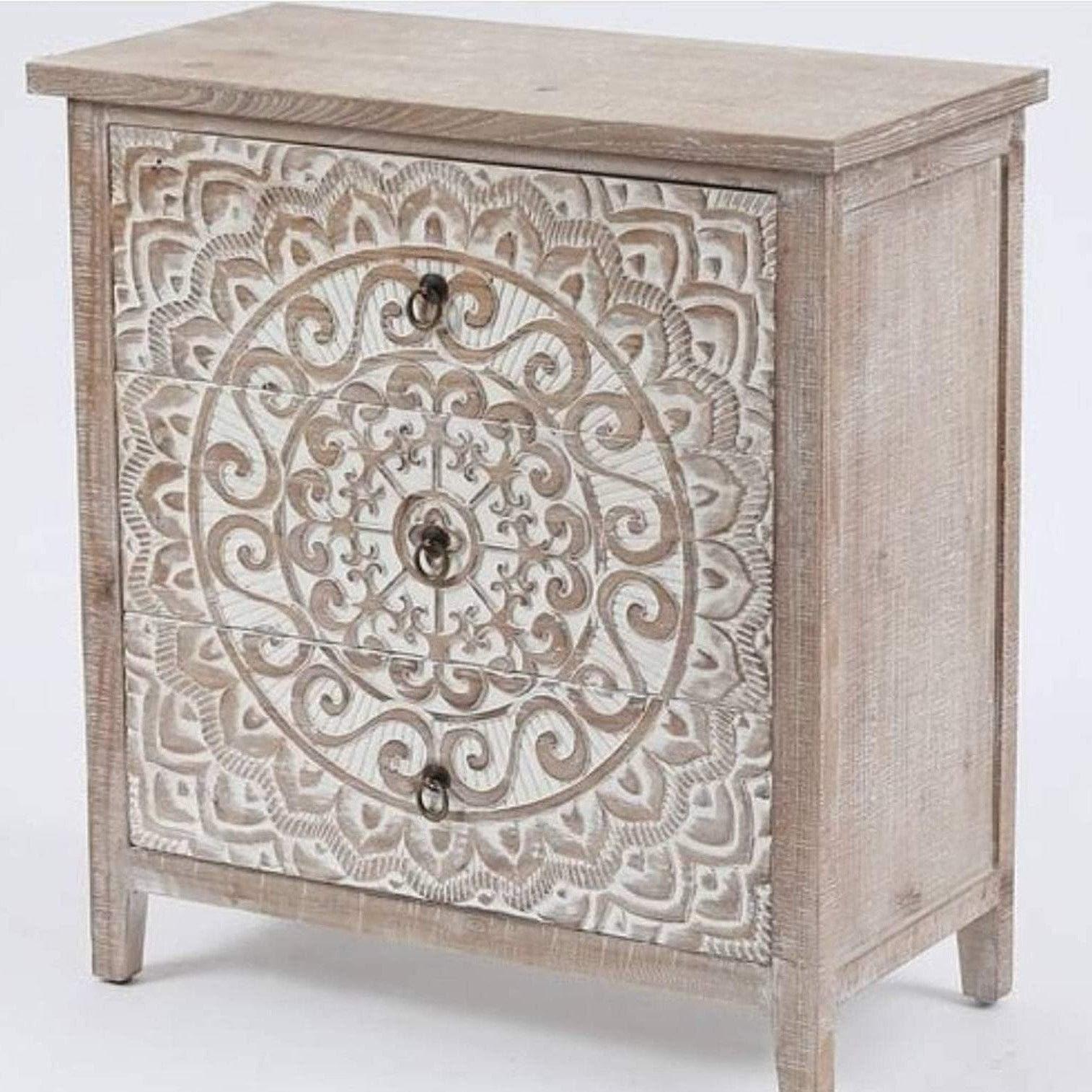 Mandala Hand Carved Cabinet Night Stand