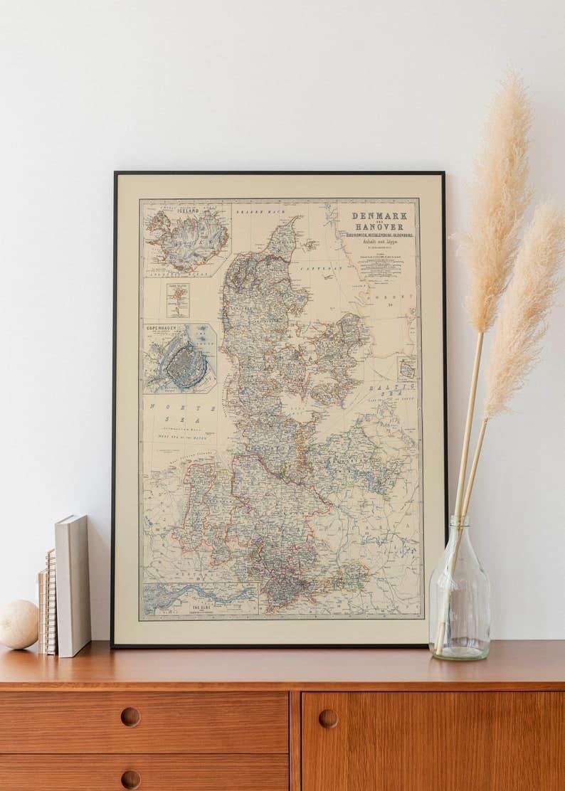 Map of Denmark, Hanover, Brunswick, Mecklenburg and Oldenburg 1861| Map Wall Decor - MAIA HOMES