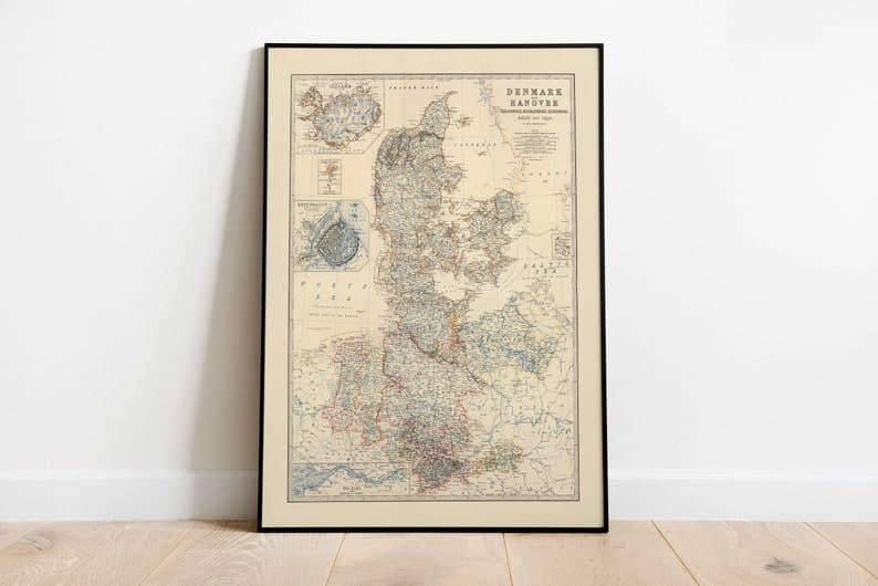 Map of Denmark, Hanover, Brunswick, Mecklenburg and Oldenburg 1861| Map Wall Decor - MAIA HOMES
