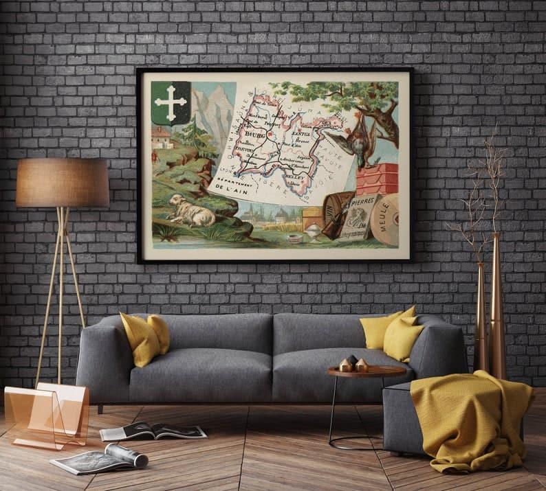 Map of Department of Ain, France| France Wall Art