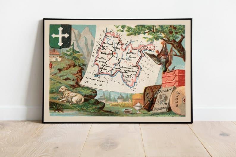 Map of Department of Ain, France| France Wall Art