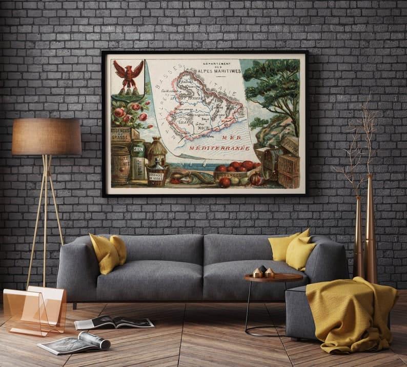 Map of Department of Alpes Maritimes, France| Nice Wall Art