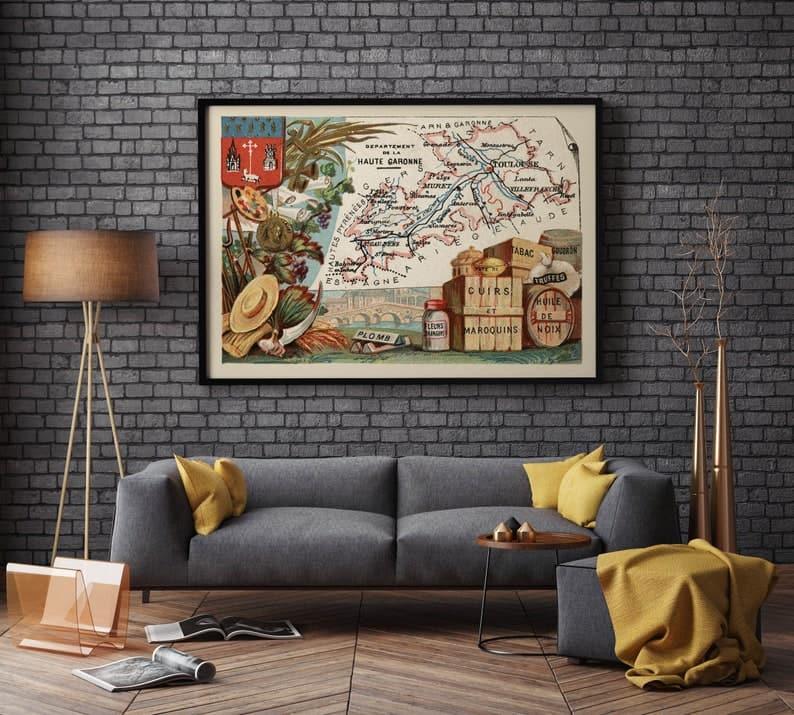 Map of Department of Haute Garonne, France| Toulouse Wall Art