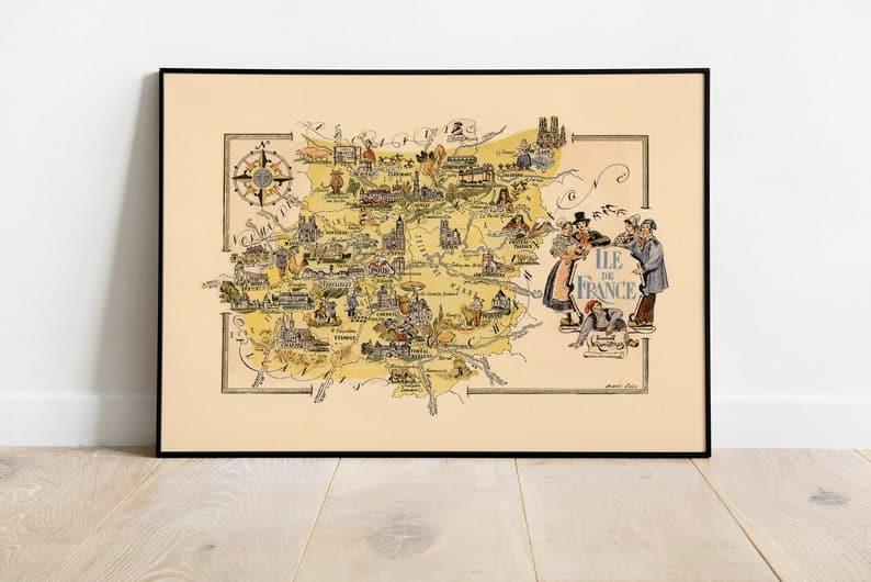 Map of Department of ile de France, France| France Wall Art