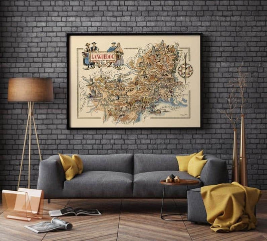 Map of Department of Languedoc, France| France Wall Art