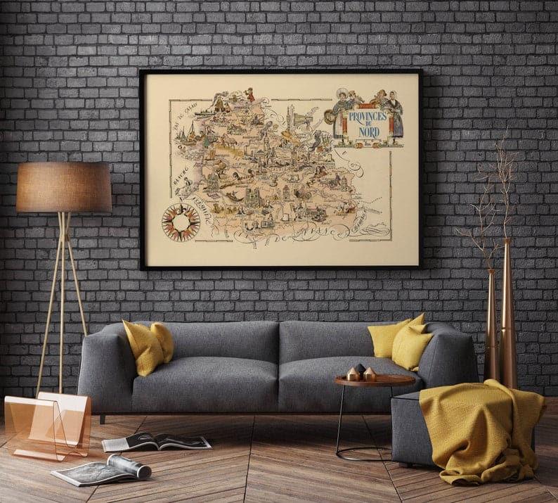 Map of Department of Provinces du Nord, France| France Wall Art