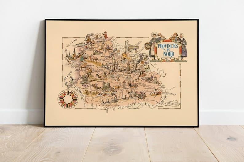 Map of Department of Provinces du Nord, France| France Wall Art