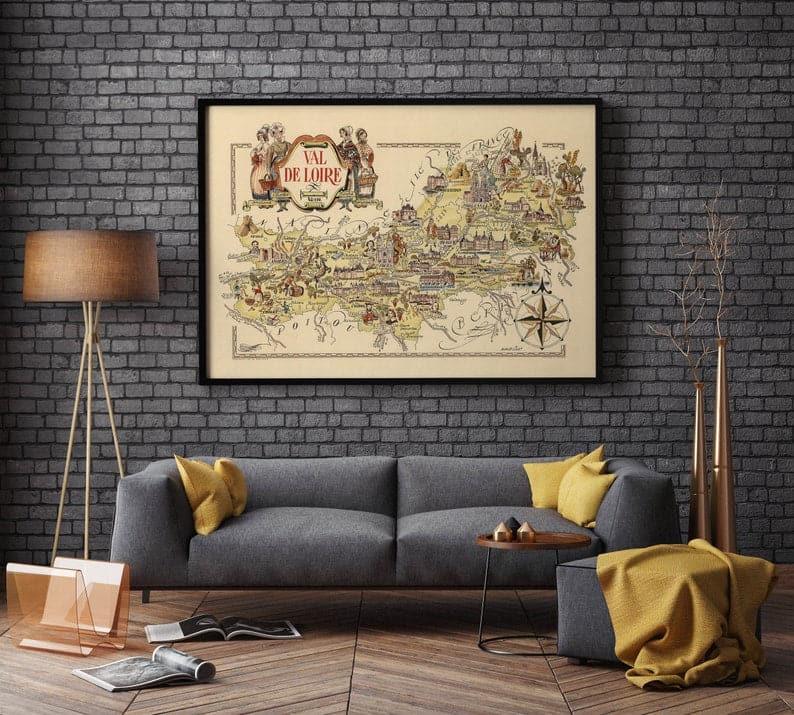 Map of Department of Val De Loire, France| France Wall Art