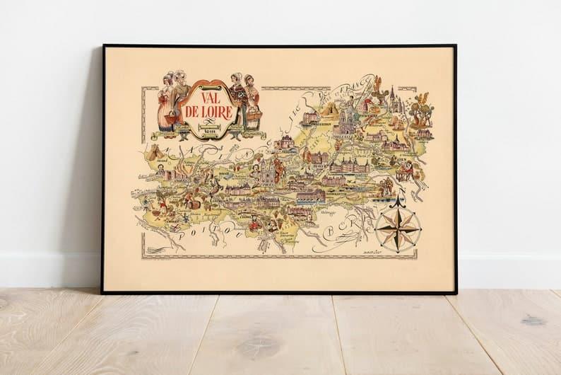 Map of Department of Val De Loire, France| France Wall Art