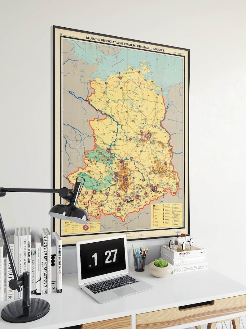 Map of East Germany Post World War 2| Germany Map Print