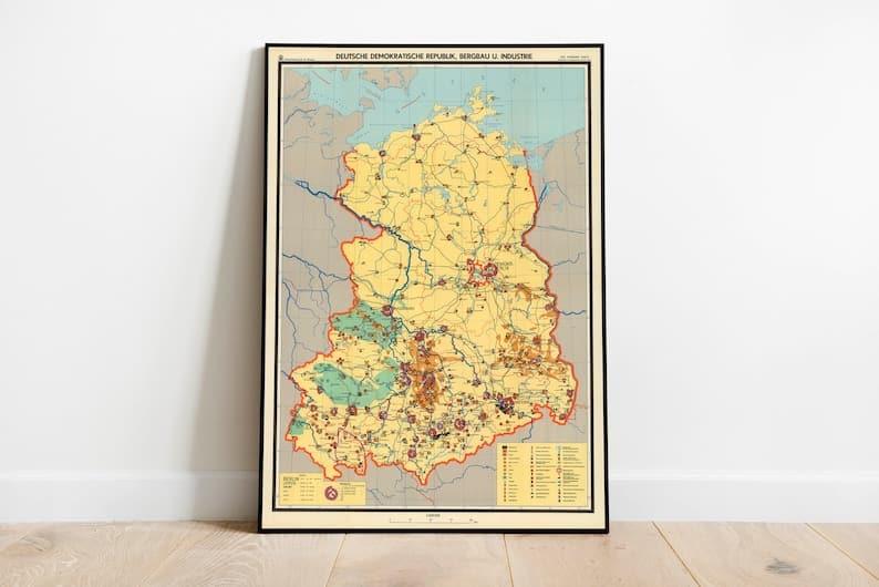 Map of East Germany Post World War 2| Germany Map Print