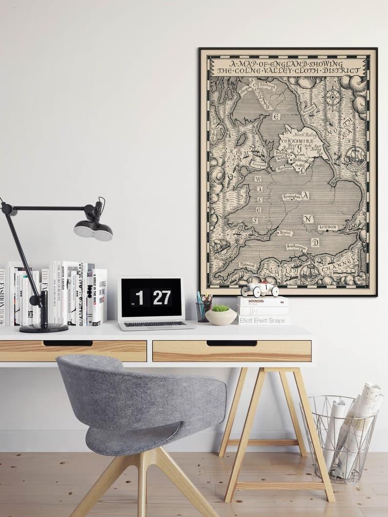 Map of England Showing the Colne Valley| Old Yorkshire Map Print