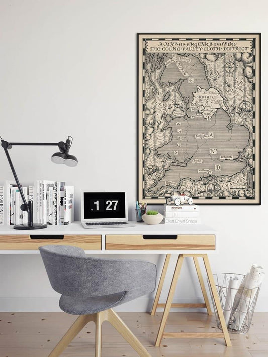 Map of England Showing the Colne Valley| Old Yorkshire Map Print - MAIA HOMES