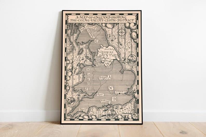 Map of England Showing the Colne Valley| Old Yorkshire Map Print