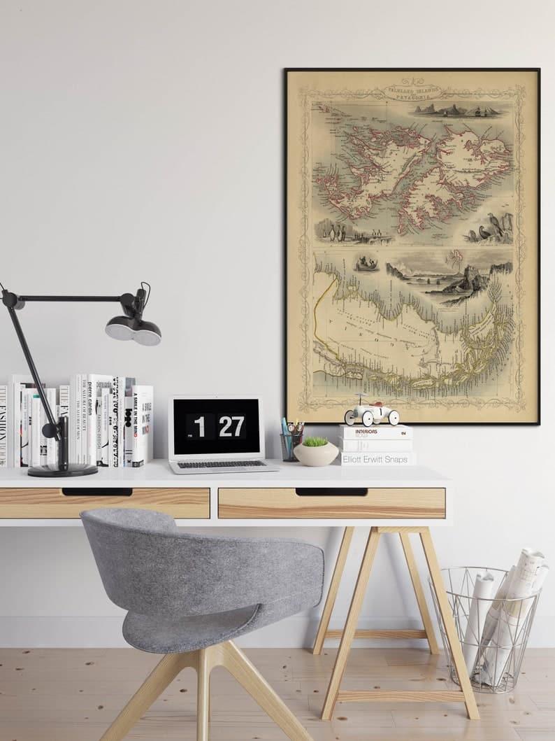 Map of Falkland islands and Patagonia 1851| Old Map Poster Wall Art - MAIA HOMES