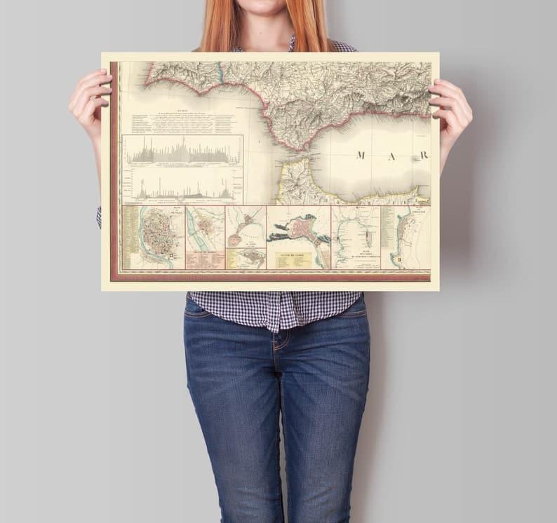 Map of Gibraltar 1823| Map of Algarbe Andalucia and Granada