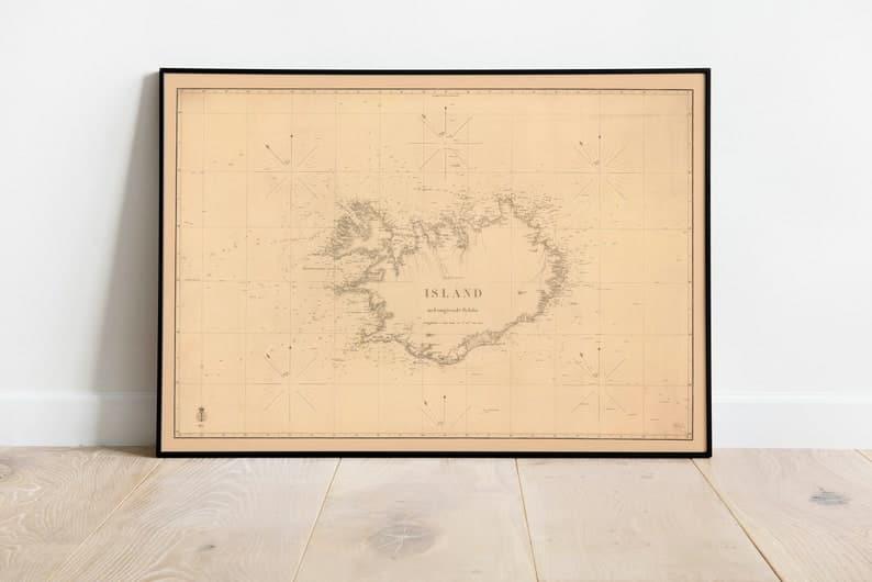 Map of Iceland Poster 1871| Iceland Wall Art