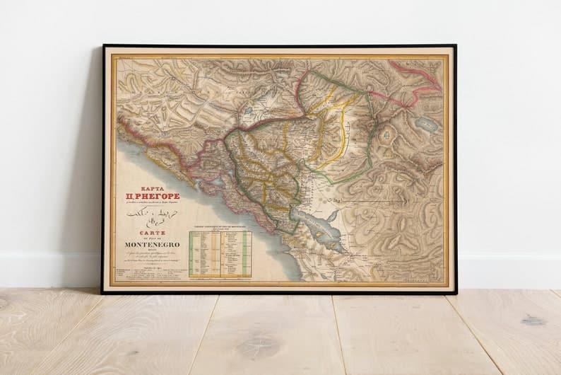 Map of Montenegro and Surrounding Countries 1838| Dalmatia Map Print