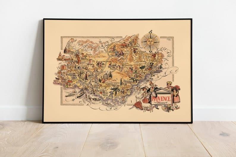 Map of Region of Provence, France| France Wall Art