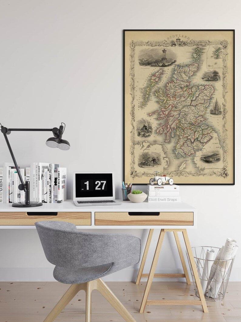 Map of Scotland 1851| Old Map Poster Wall Art