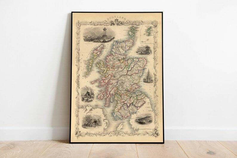 Map of Scotland 1851| Old Map Poster Wall Art - MAIA HOMES