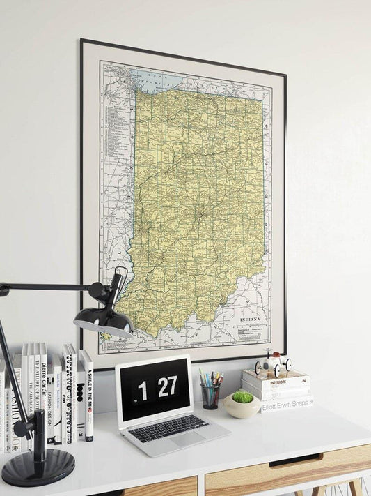 Map of State of indiana| Vintage indiana Map Print - MAIA HOMES