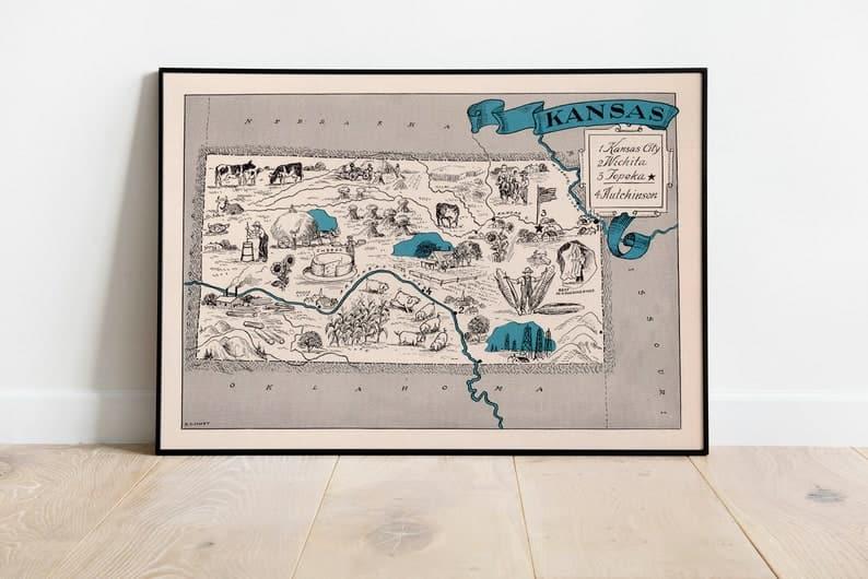Map of State of Kansas| Framed Wall Print - MAIA HOMES