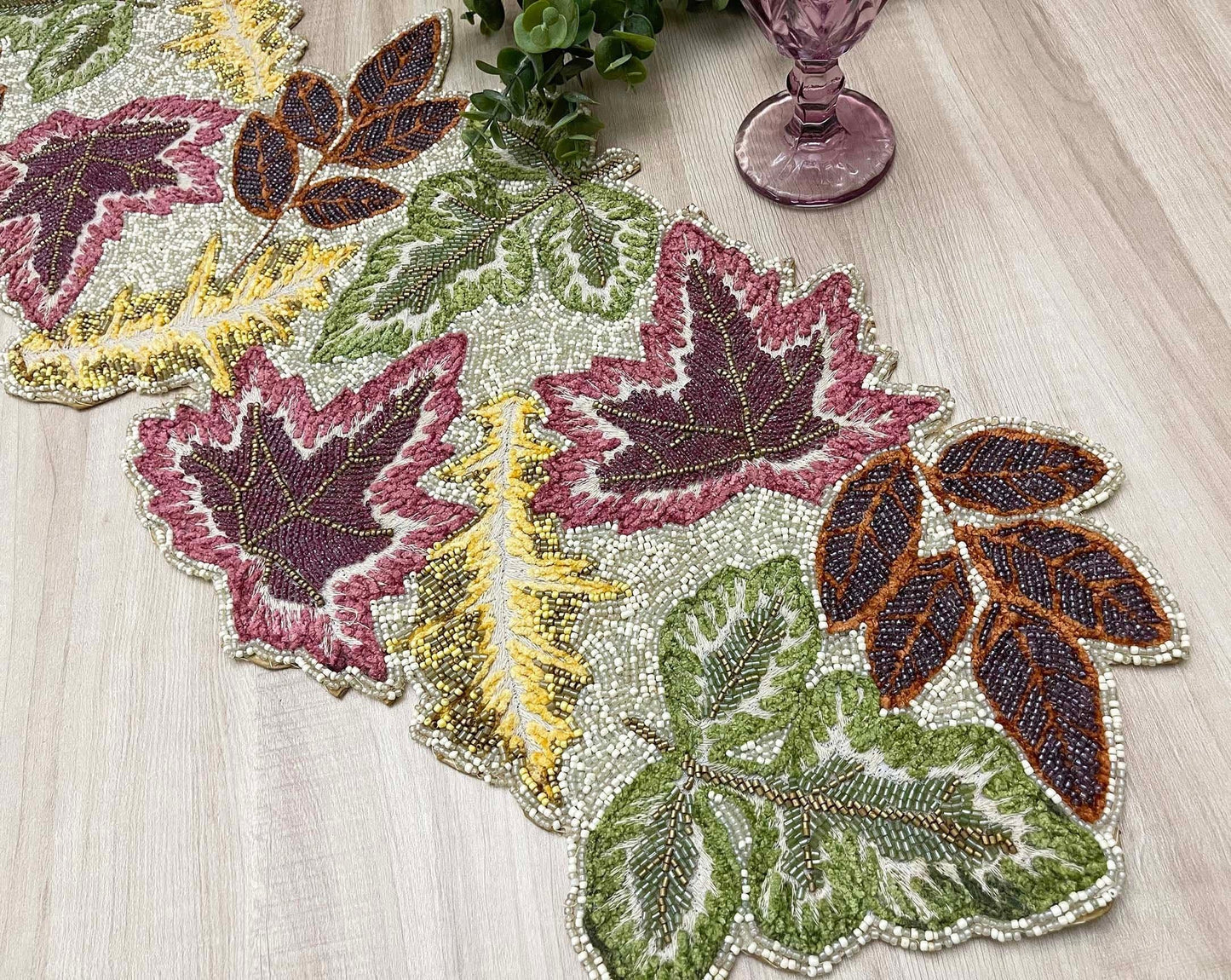 Maple Leaf Embroidered Beaded Table Runner Default Title