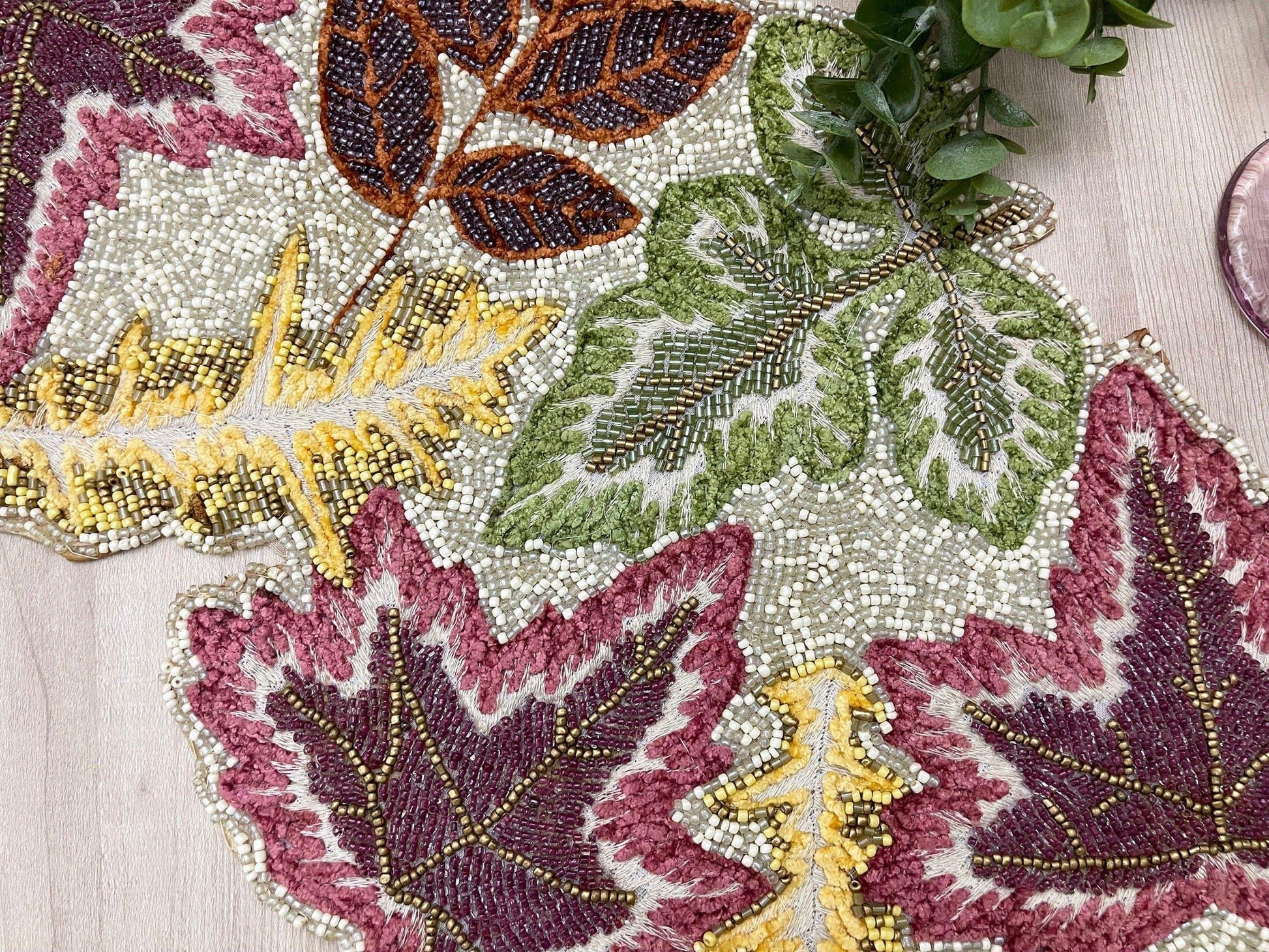 Maple Leaf Embroidered Beaded Table Runner