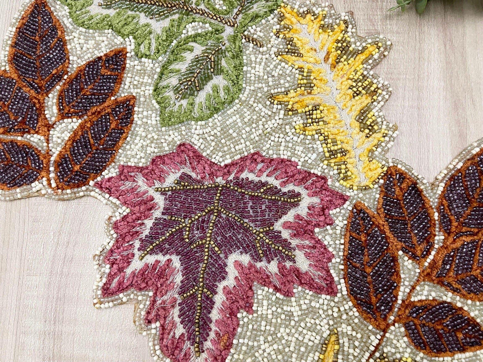 Maple Leaf Embroidered Beaded Table Runner