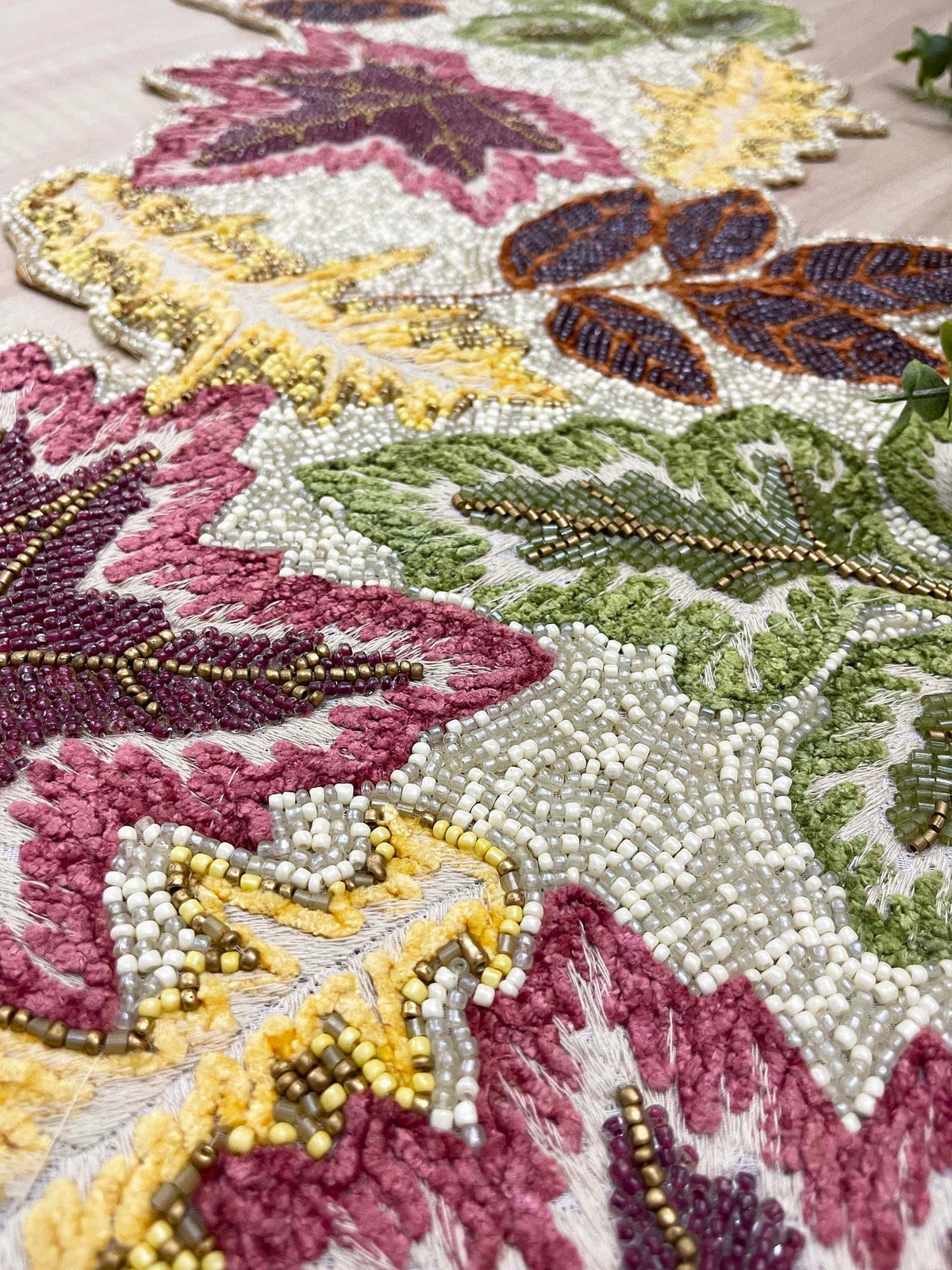 Maple Leaf Embroidered Beaded Table Runner