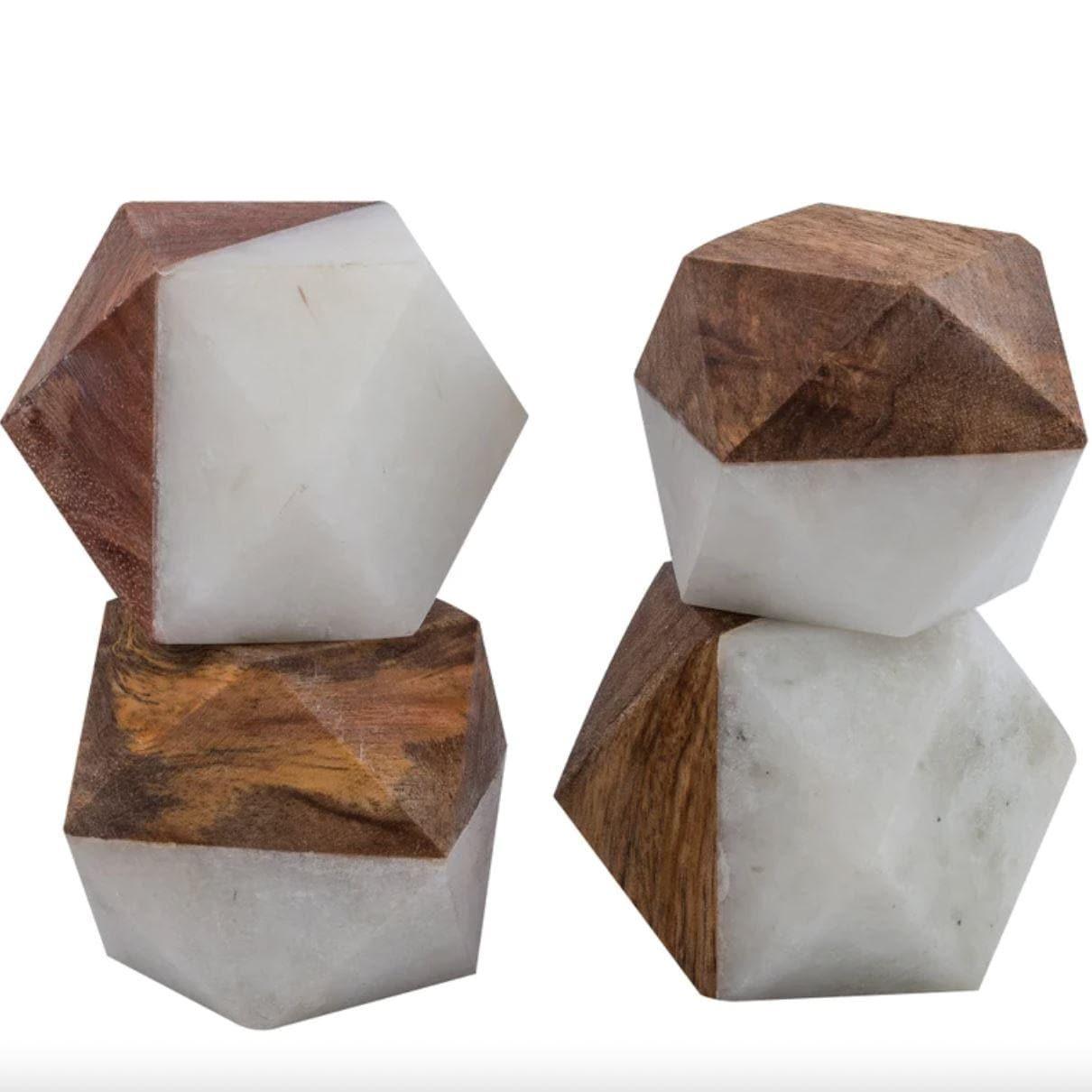 Marble and Mango Wood Polyhedron - Set of 4