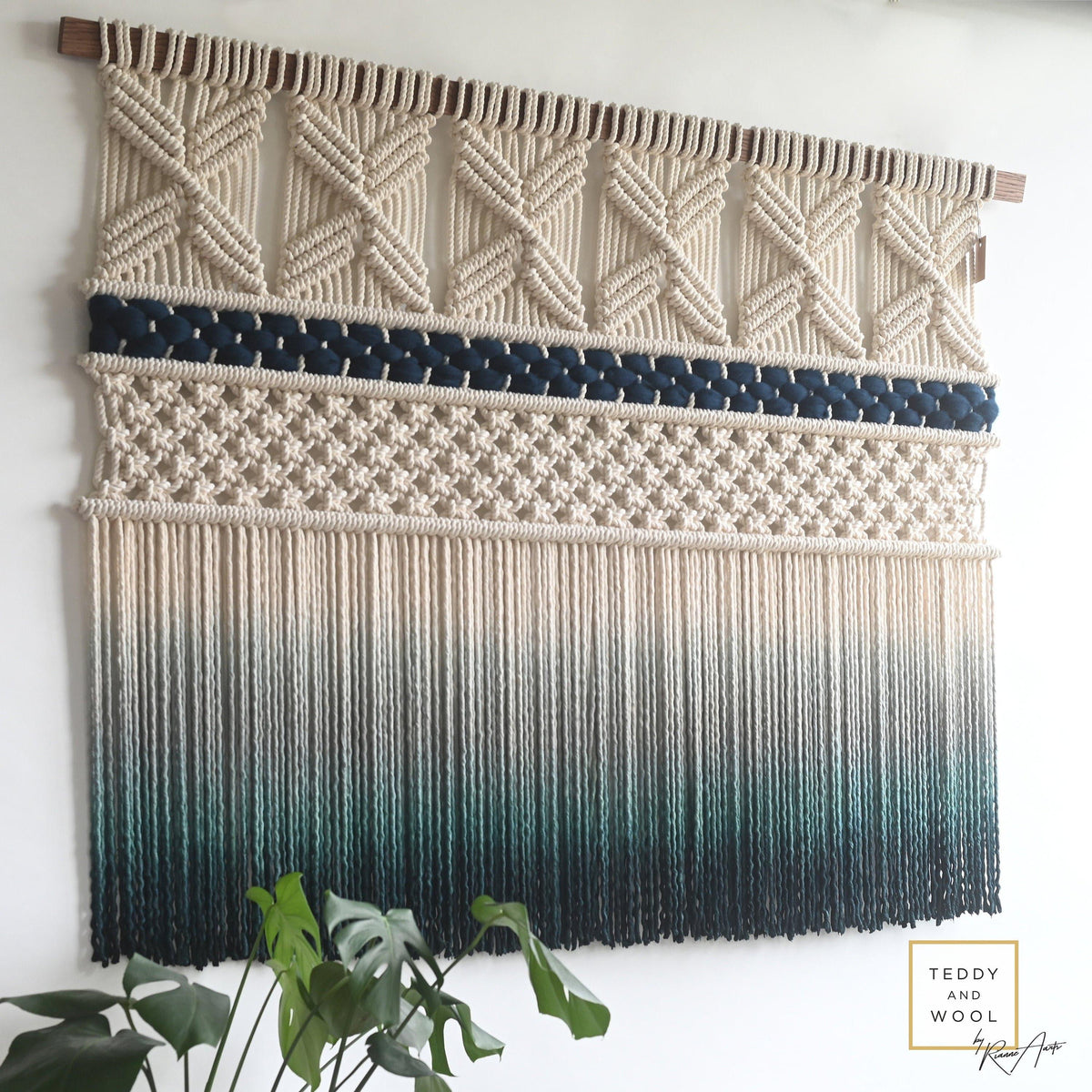 Maria Turquoise Dyed Macrame Hanging Wall Art