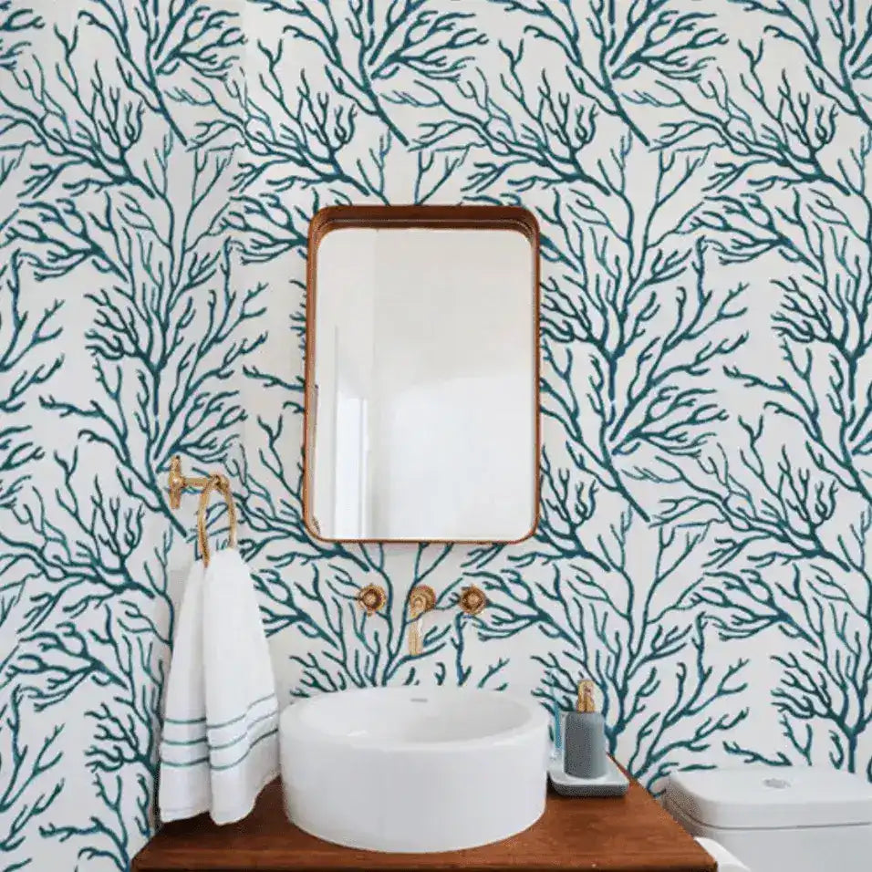 Marine Blue Coral Peel and Stick Wallpaper