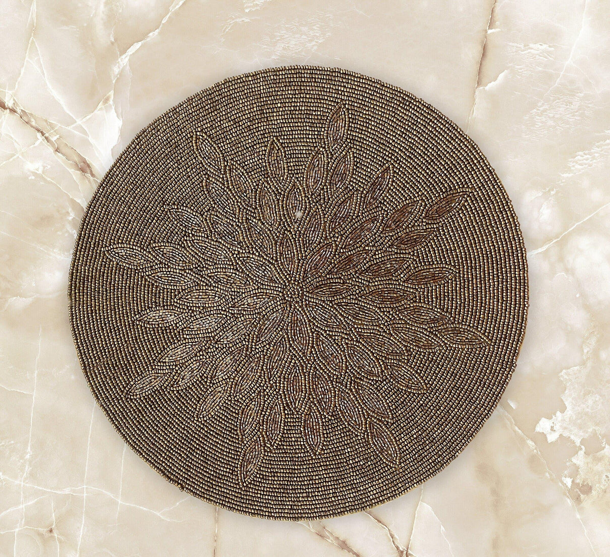 Marjory Round Beaded Placemat - Antique Gold