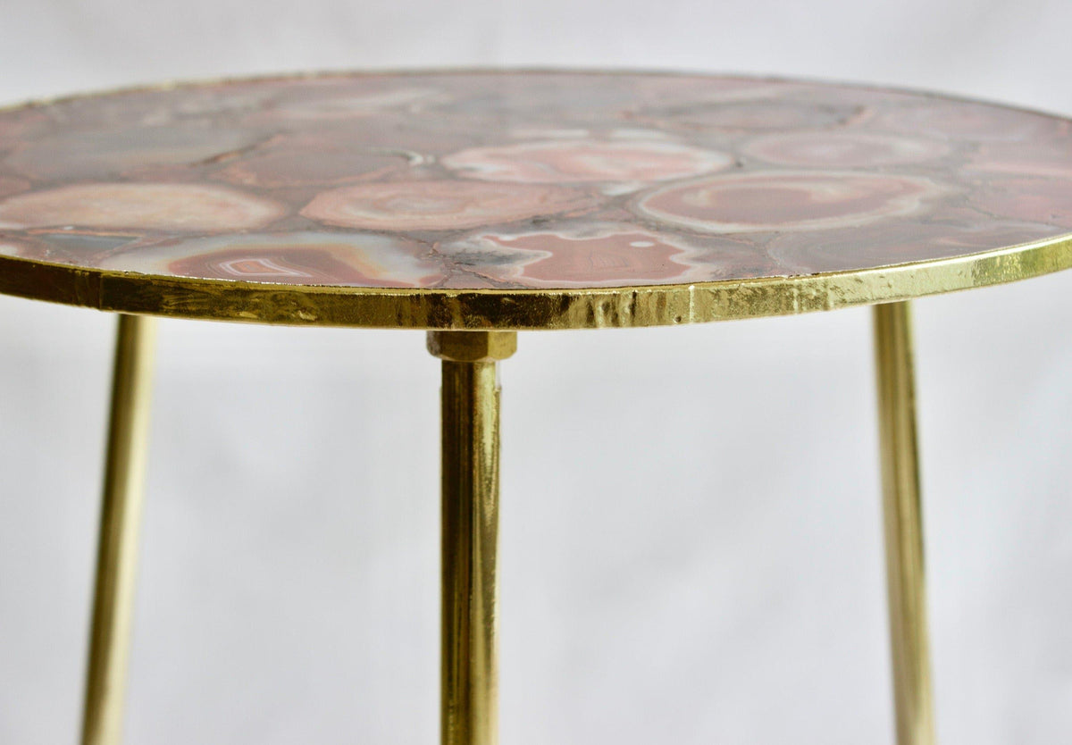 Maroon Red Agate Round Side Table