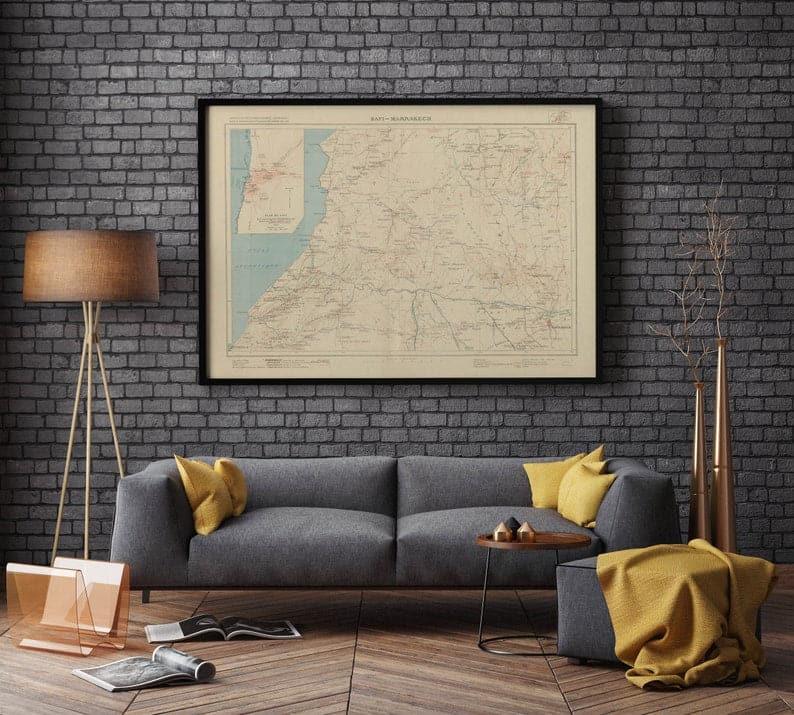 Marrakesh and Safi Map Wall Print| 1906 Morocco Map