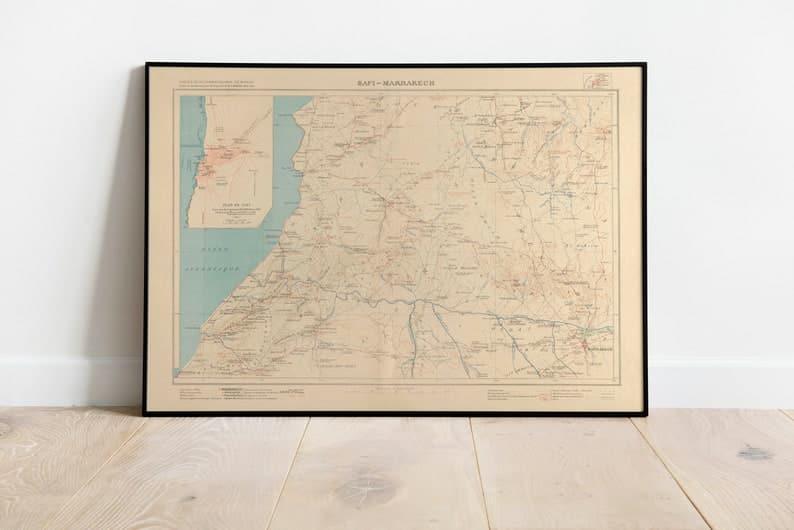 Marrakesh and Safi Map Wall Print| 1906 Morocco Map