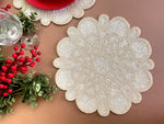 Marrakesh Beaded Scallop Round Placemat - Beige Set of 6