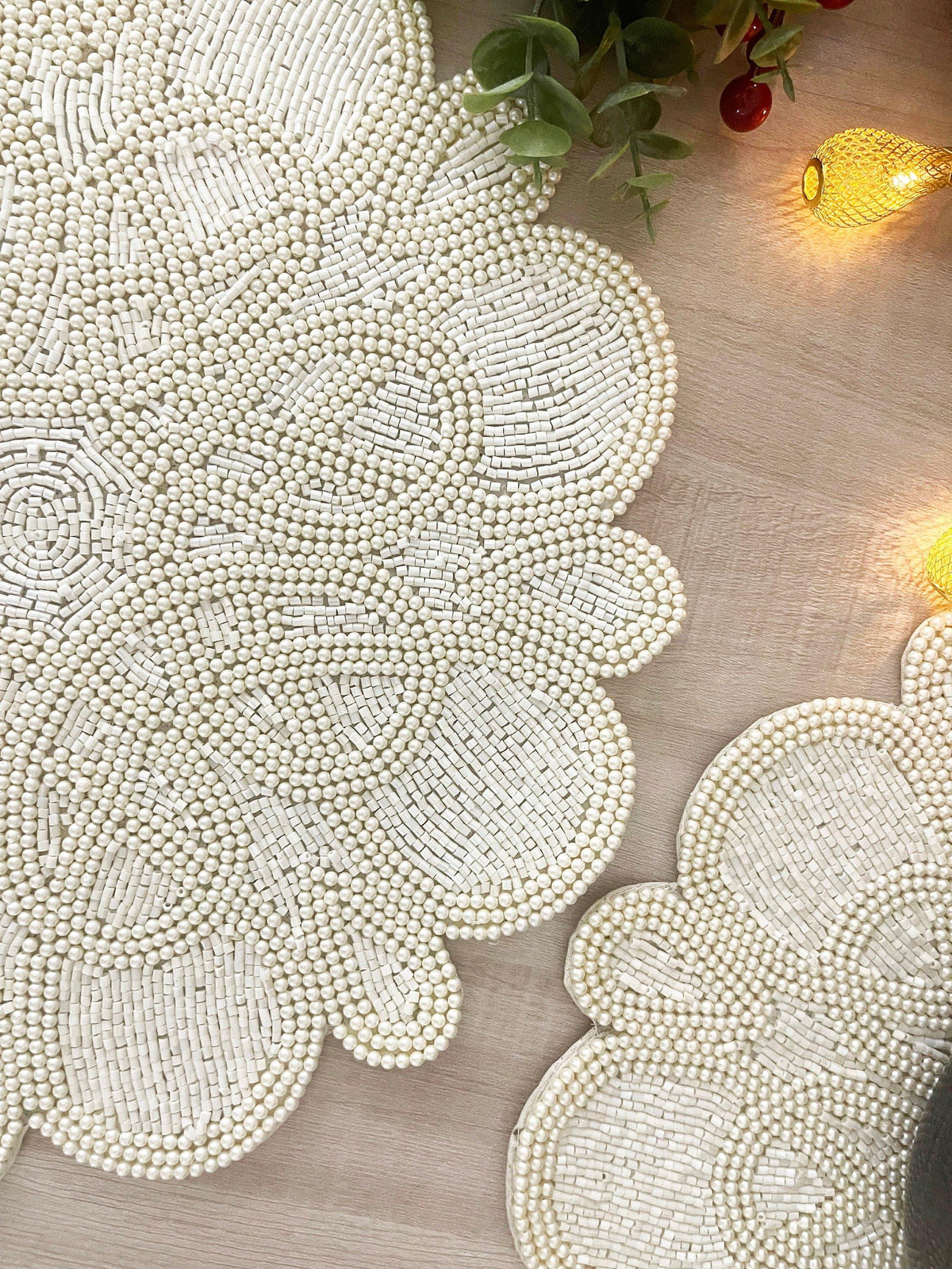 Marrakesh Beaded Scallop Round Placemat - Beige