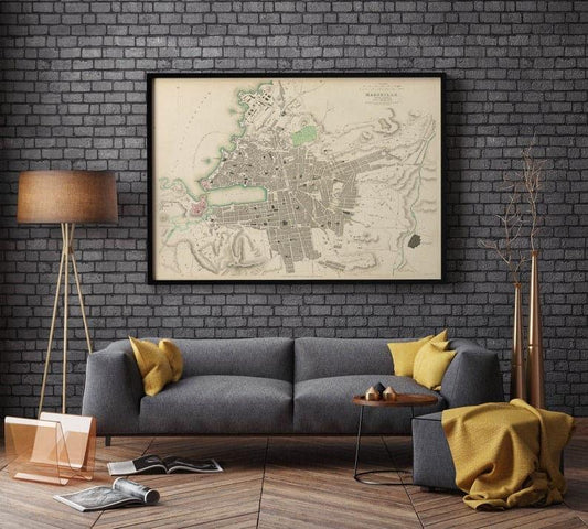 Marseille City Map Wall Print| 1836 Marseille Map