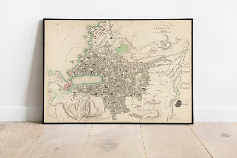 Marseille City Map Wall Print| 1836 Marseille Map