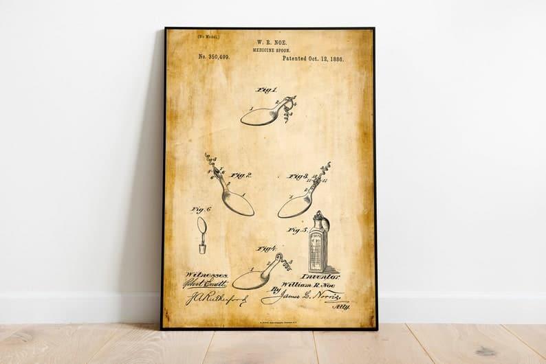 Medicine Spoon Patent Print| Framed Art Print