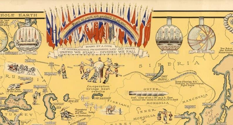 Mercator Map of the World United| Cold War Era illustration