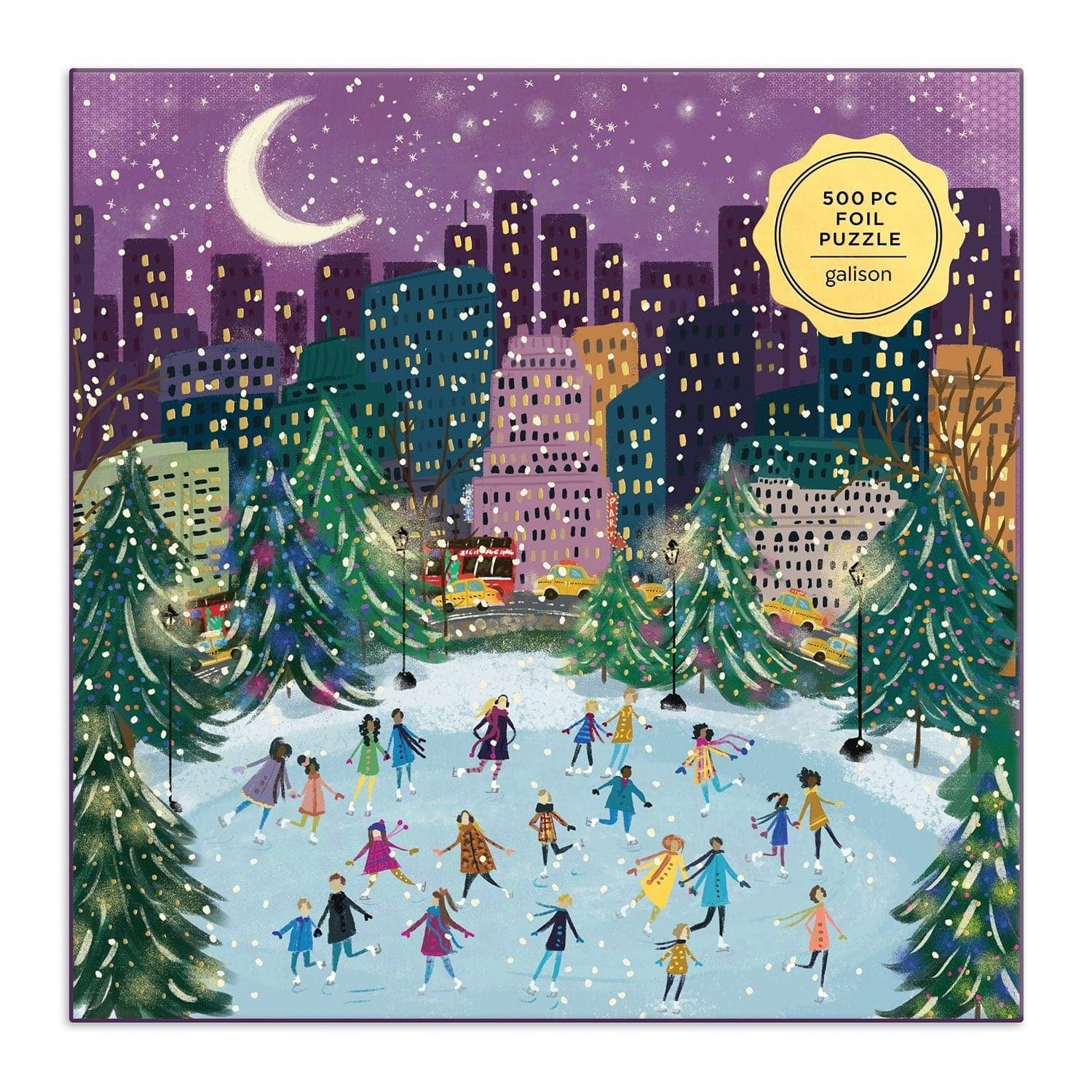 Merry Moonlight Skaters 500 Piece Foil Jigsaw Puzzle