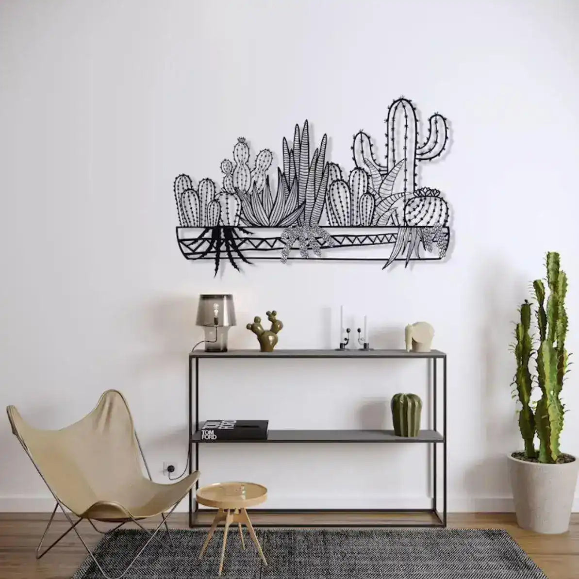 Metal Cactus Wall Decor Art Black