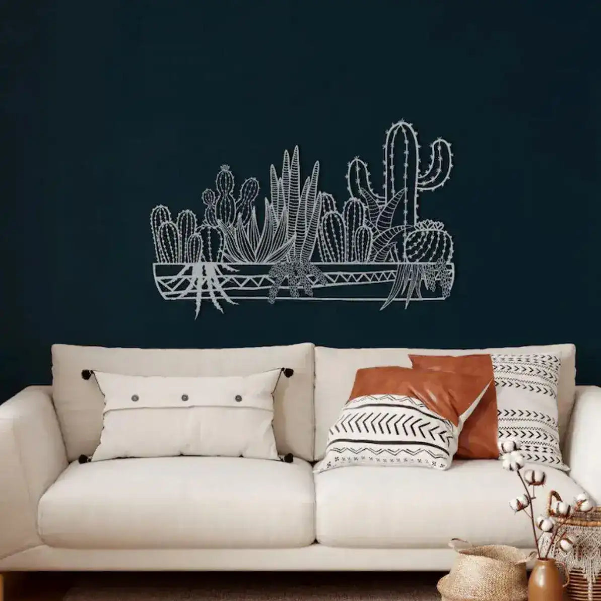 Metal Cactus Wall Decor Art Silver